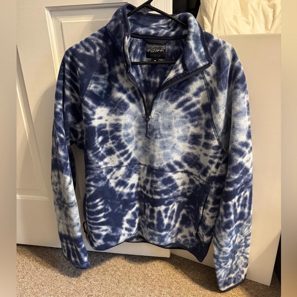 J. Crew Nautica Blue and White Tie-Dye Fleece Pullover